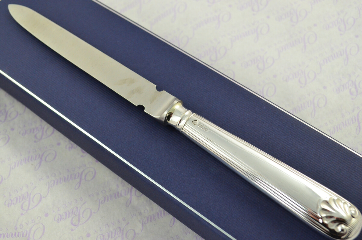 A. Haviland-Nye Cased Sheffield Sterling Silver Handled Letter Opener Thread & Shell Pattern 1973