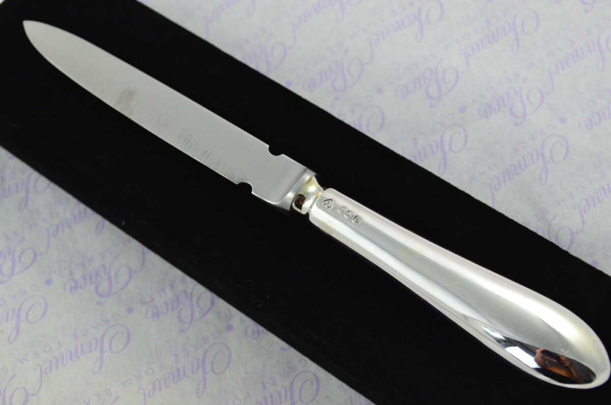 A. Haviland-Nye Cased Sheffield Sterling Silver Handled Letter Opener Old English Pattern 1973