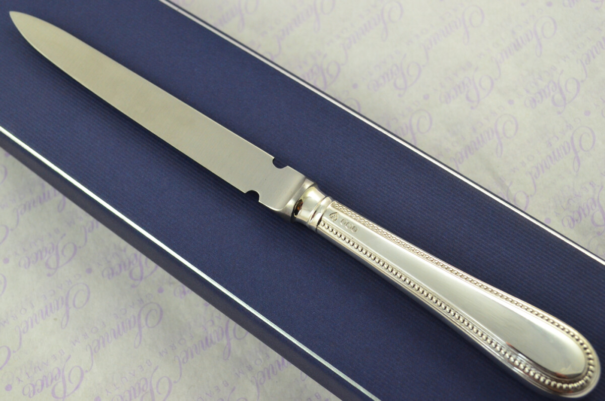 A. Haviland-Nye Cased Sheffield Sterling Silver Handled Letter Opener Bead Pattern 1973