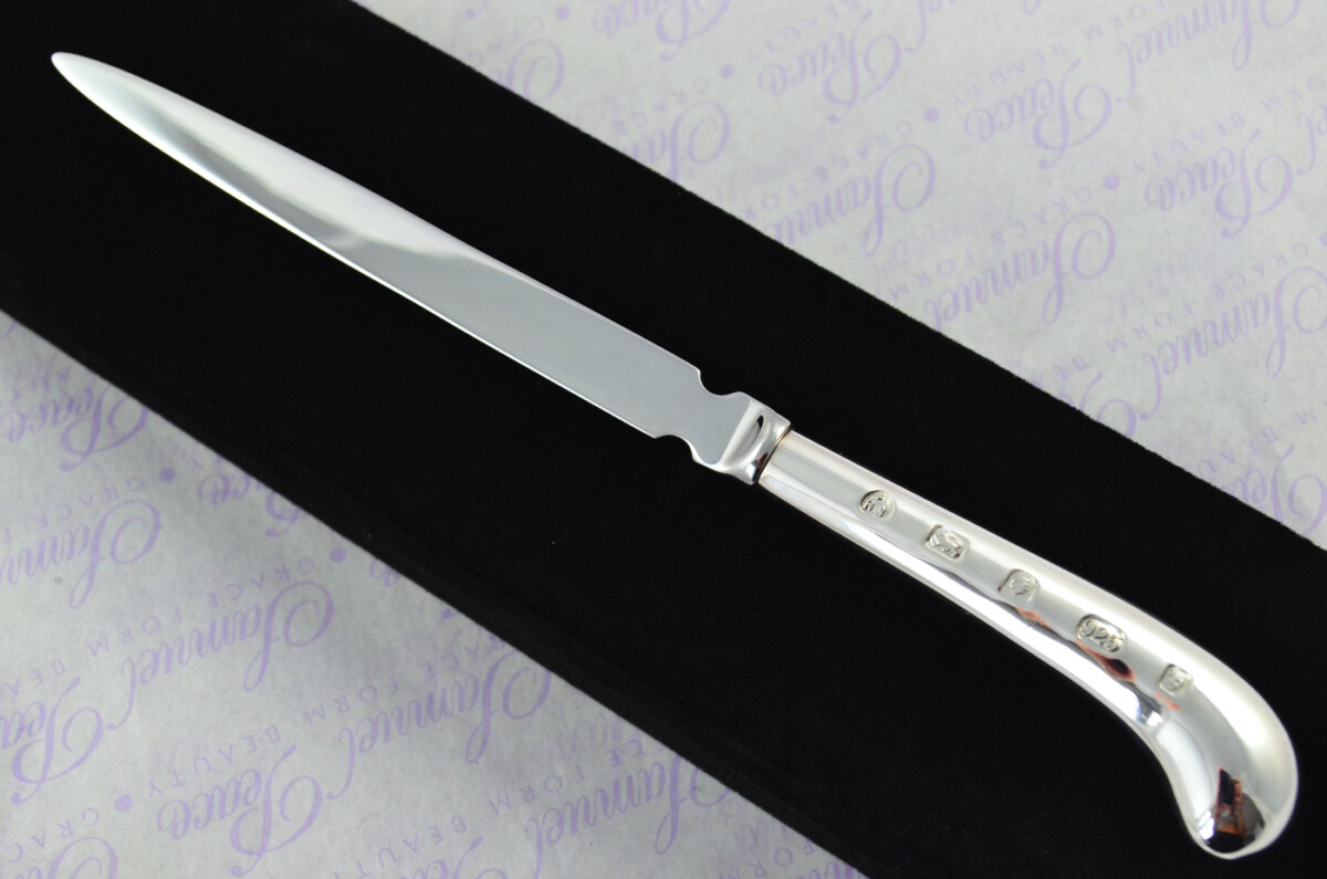 A. Haviland-Nye Cased London Sterling Silver Handled Letter Opener Feature Hallmarked Pistol Pattern 1977