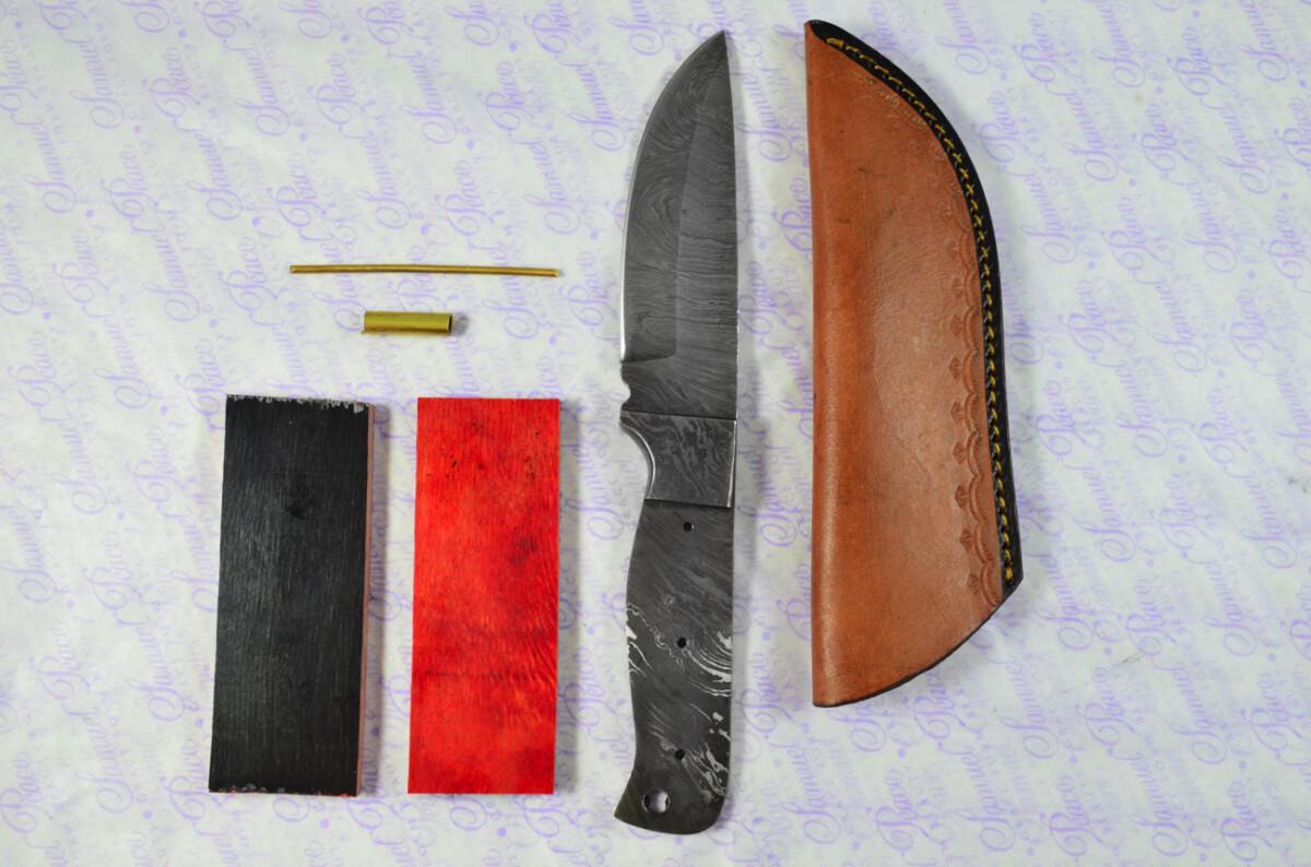 Knife Making Kit! Damascus Steel Hunting/Bowie Knife Laminate Wood Scales Damascus Bolster inc Leather Sheath - Image 9