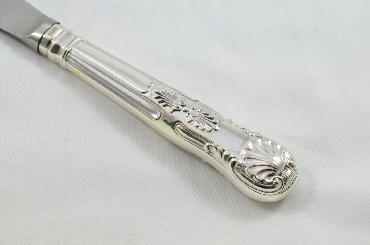 Roberts & Belk Wooden Cased Sterling Silver Handled 2 Piece Carving Set Kings Pattern 1898 - Image 5