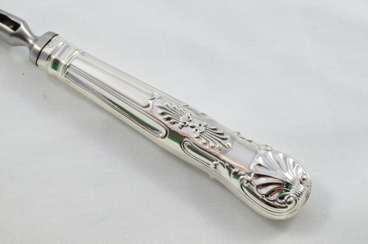 Roberts & Belk Wooden Cased Sterling Silver Handled 2 Piece Carving Set Kings Pattern 1898 - Image 9
