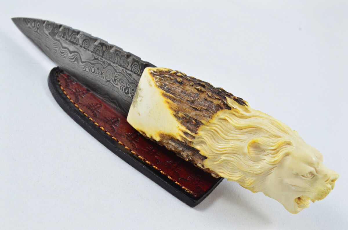 Amazing Bespoke Hand Carved Lion Stag Horn Antler Handle Sgian Dubh Damascus Blade Sheffield England - Image 14
