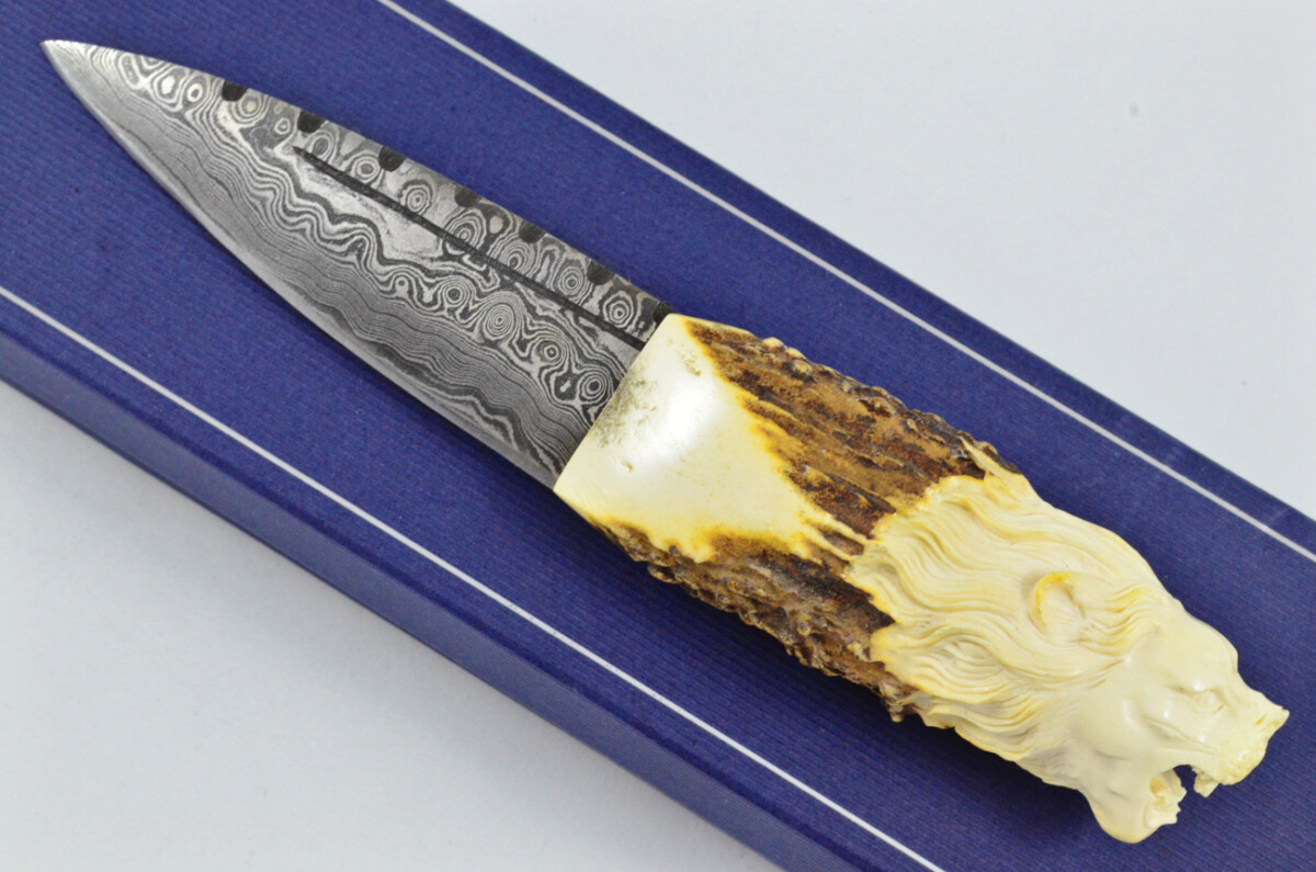 Amazing Bespoke Hand Carved Lion Stag Horn Antler Handle Sgian Dubh Damascus Blade Sheffield England - Image 15