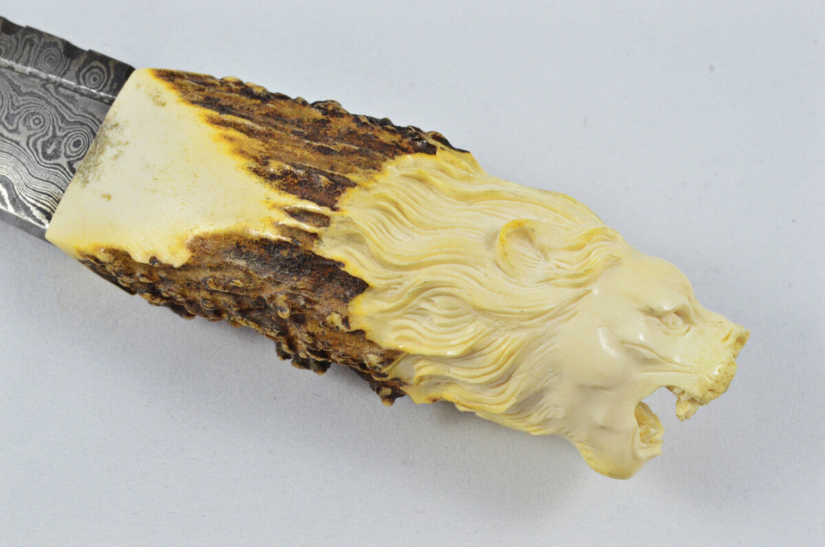 Amazing Bespoke Hand Carved Lion Stag Horn Antler Handle Sgian Dubh Damascus Blade Sheffield England - Image 7