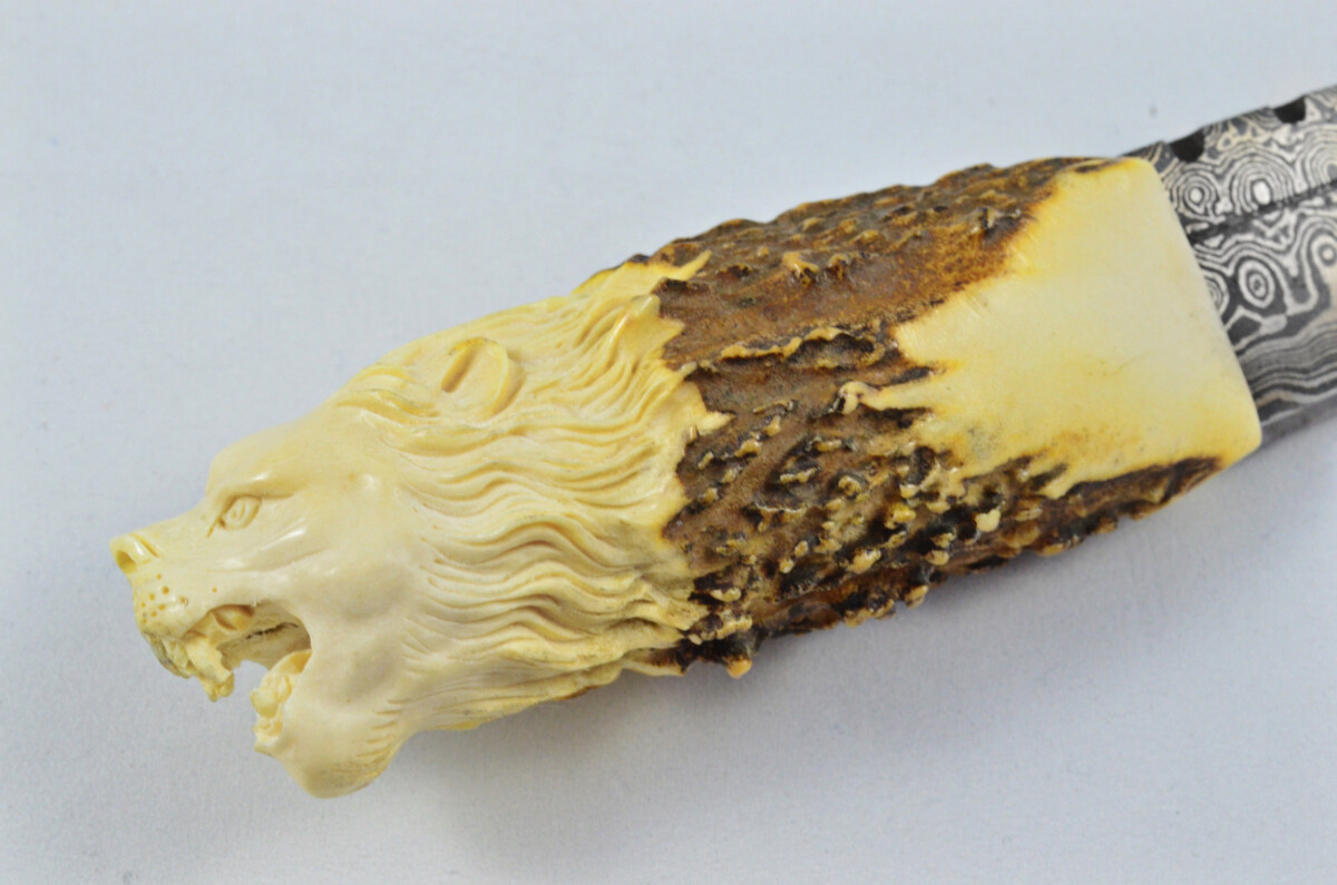 Amazing Bespoke Hand Carved Lion Stag Horn Antler Handle Sgian Dubh Damascus Blade Sheffield England - Image 8