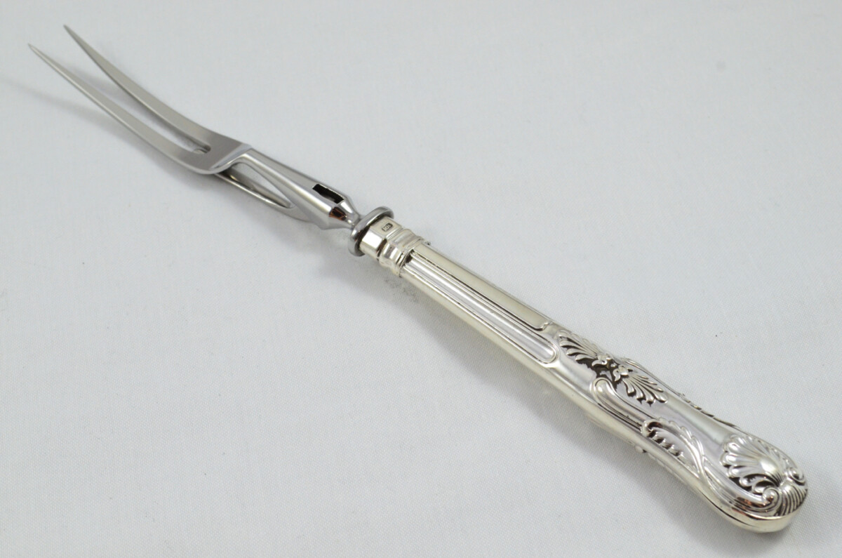 Henry Howson Rare Wooden Cased Sterling Silver Handled 3 Piece Carving Set Kings Pattern 1877 - Image 6