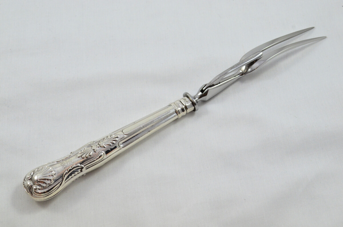 Henry Howson Rare Wooden Cased Sterling Silver Handled 3 Piece Carving Set Kings Pattern 1877 - Image 7