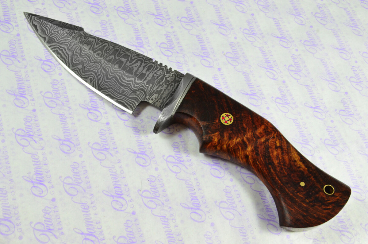 Amazing LIMITED EDITION Damascus Steel Hunting Bowie Knife Aztec Cherry Wood Handle with Leather Sheath - Image 3