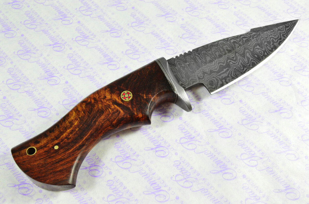 Amazing LIMITED EDITION Damascus Steel Hunting Bowie Knife Aztec Cherry Wood Handle with Leather Sheath - Image 4