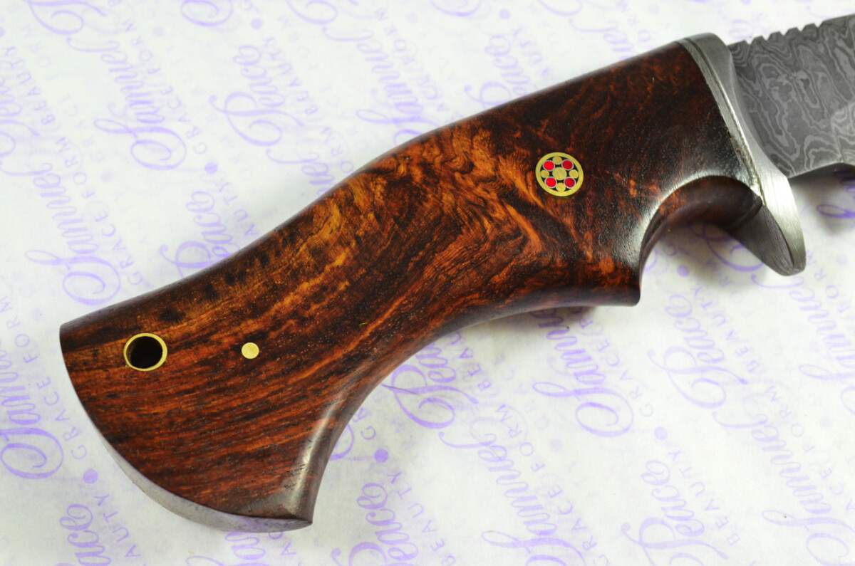 Amazing LIMITED EDITION Damascus Steel Hunting Bowie Knife Aztec Cherry Wood Handle with Leather Sheath - Image 7