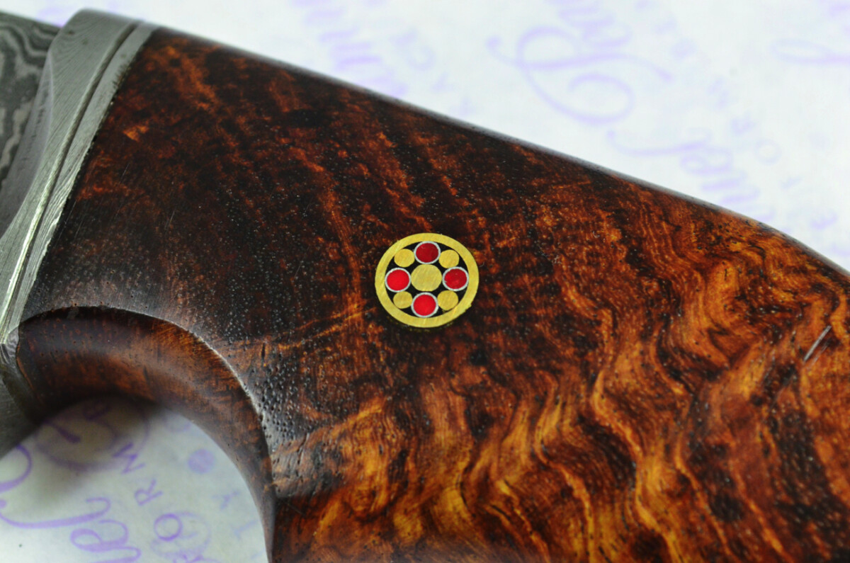 Amazing LIMITED EDITION Damascus Steel Hunting Bowie Knife Aztec Cherry Wood Handle with Leather Sheath - Image 9