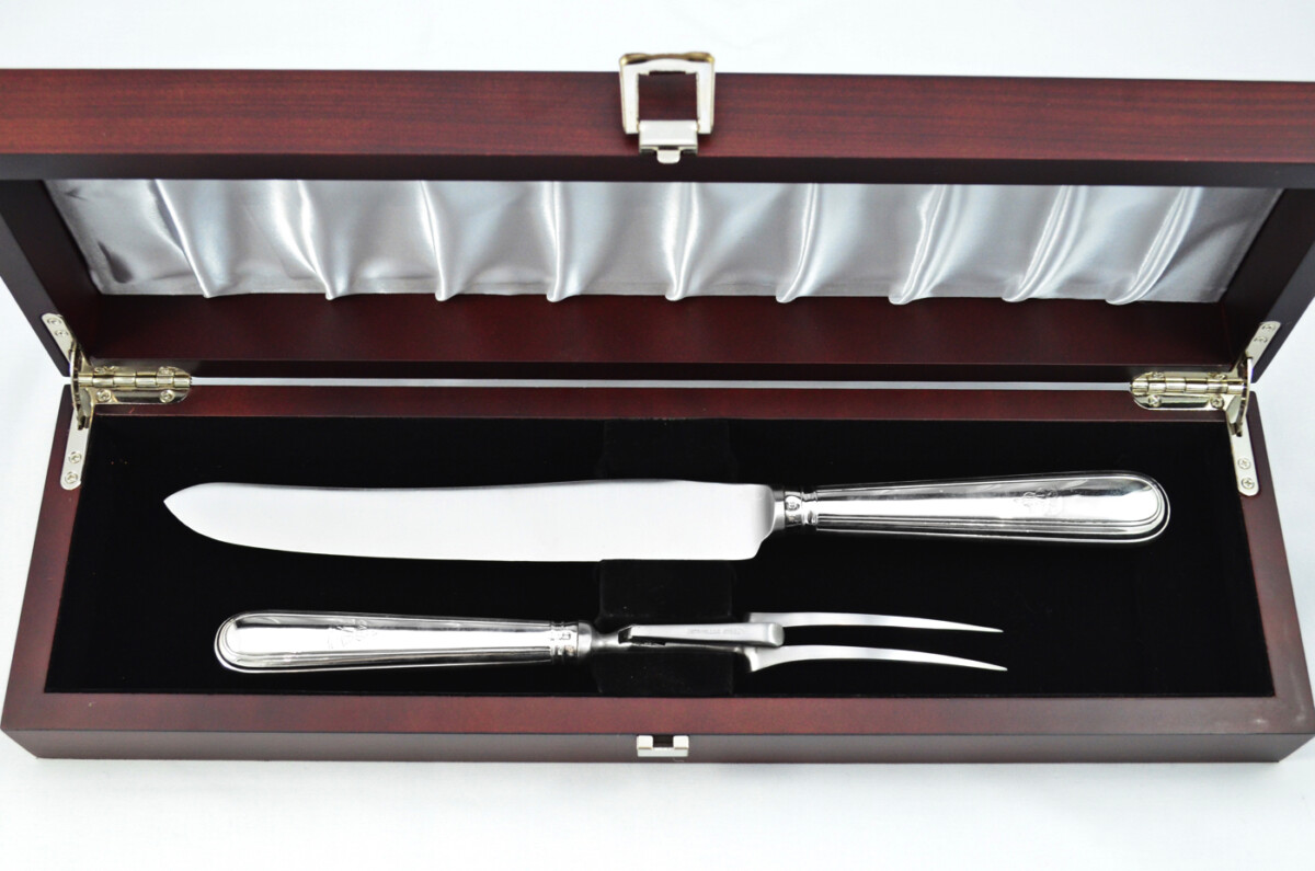 Amazing RARE Goldsmiths Alliance Ltd London Sterling Silver Handled 2 Piece Carving Set O/E Thread 1891