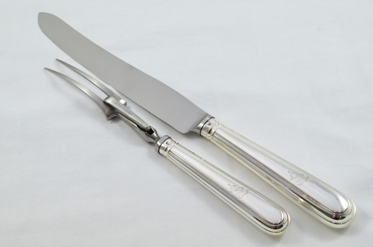 Amazing RARE Goldsmiths Alliance Ltd London Sterling Silver Handled 2 Piece Carving Set O/E Thread 1891 - Image 2