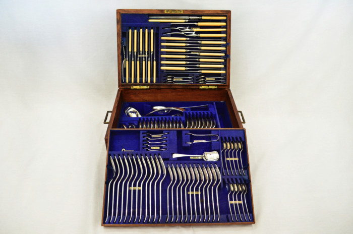 Antique Canteen of Cutlery By Pearce & Sons Ltd  - Silver Plated - Old English Pattern - 102 Pieces
