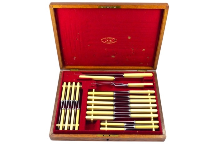 Joseph Rodgers Carving & Dinner Set featuring 12 Table & Dessert Knives with Genuine Ivory Handles c.1840