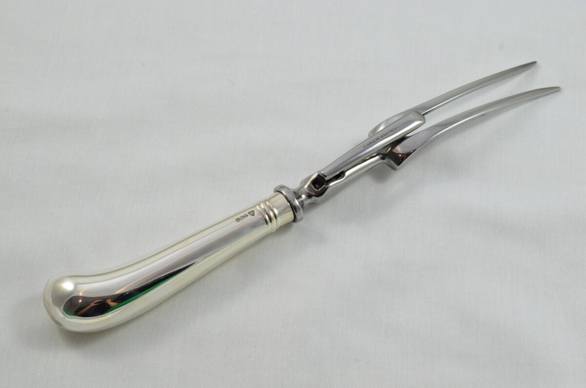A. Haviland Nye Wooden Cased Sterling Silver Handled 2 Piece Carving Set Pistol Pattern 1973 - Image 6