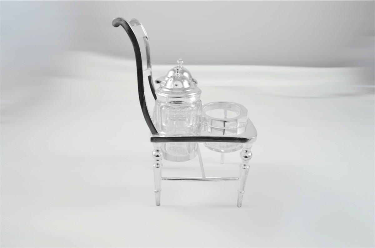 Early 1900s James Dixon & Sons Silver Plated Novelty Condiment Chair – Rare Victorian Style Cruet Set - Image 5