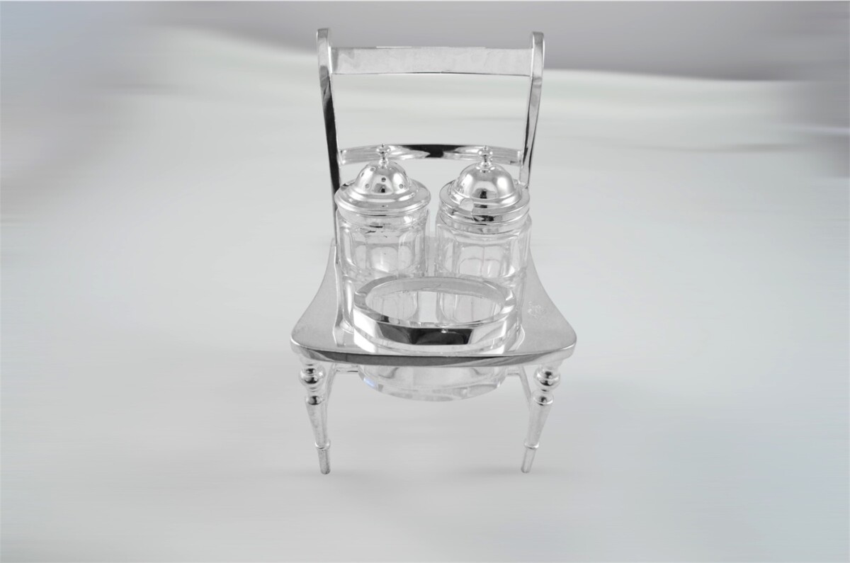 Early 1900s James Dixon & Sons Silver Plated Novelty Condiment Chair – Rare Victorian Style Cruet Set - Image 3