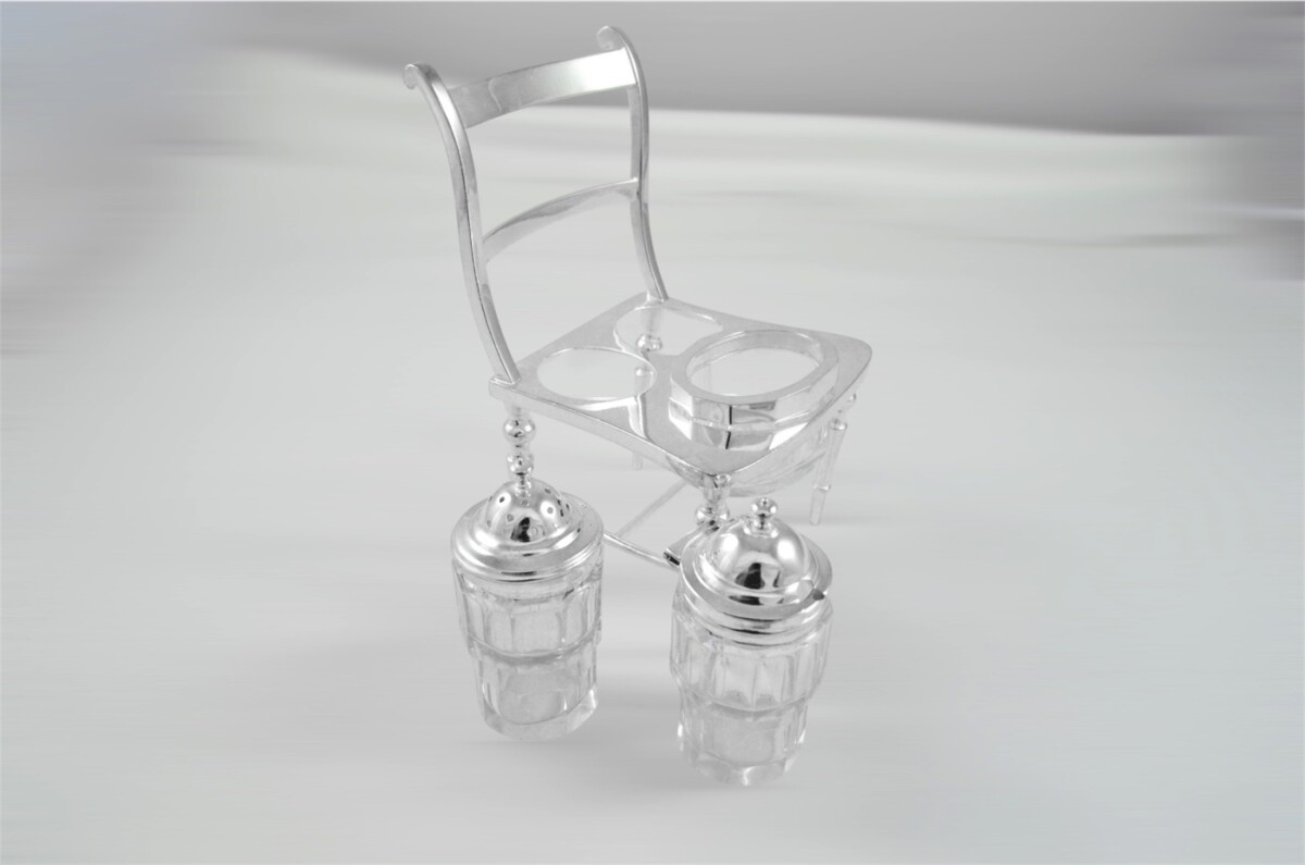 Early 1900s James Dixon & Sons Silver Plated Novelty Condiment Chair – Rare Victorian Style Cruet Set - Image 2