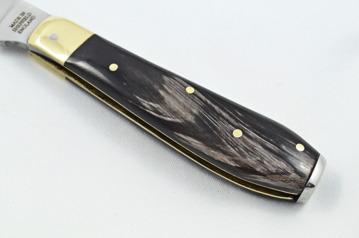 A Handmade D2 Steel Pruning Pen/Pocket Knife - Water Buffalo Scales Brass Bolster - Image 3