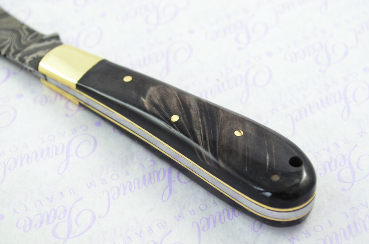 A Handmade Damascus Steel Pruning Pen/Pocket Knife - Buffalo Horn Scales - Image 2