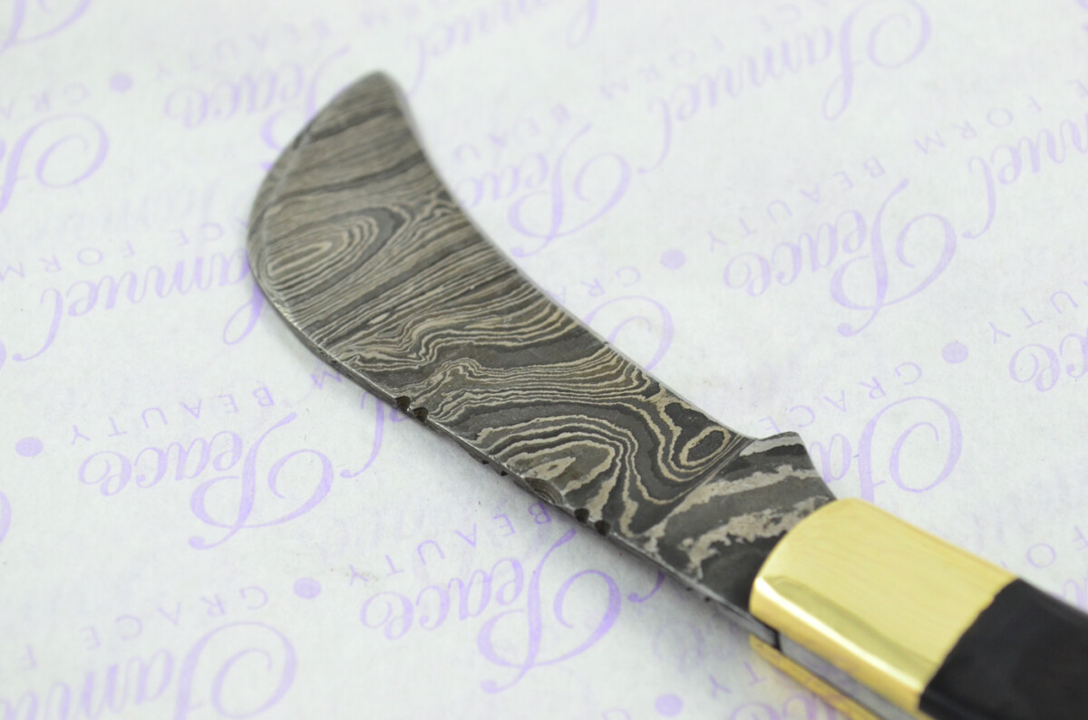 A Handmade Damascus Steel Pruning Pen/Pocket Knife - Buffalo Horn Scales - Image 3