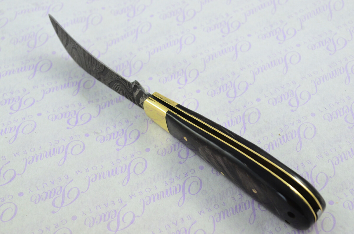 A Handmade Damascus Steel Pruning Pen/Pocket Knife - Buffalo Horn Scales - Image 5