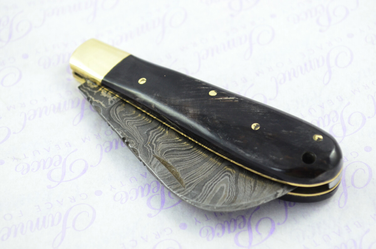 A Handmade Damascus Steel Pruning Pen/Pocket Knife - Buffalo Horn Scales - Image 10
