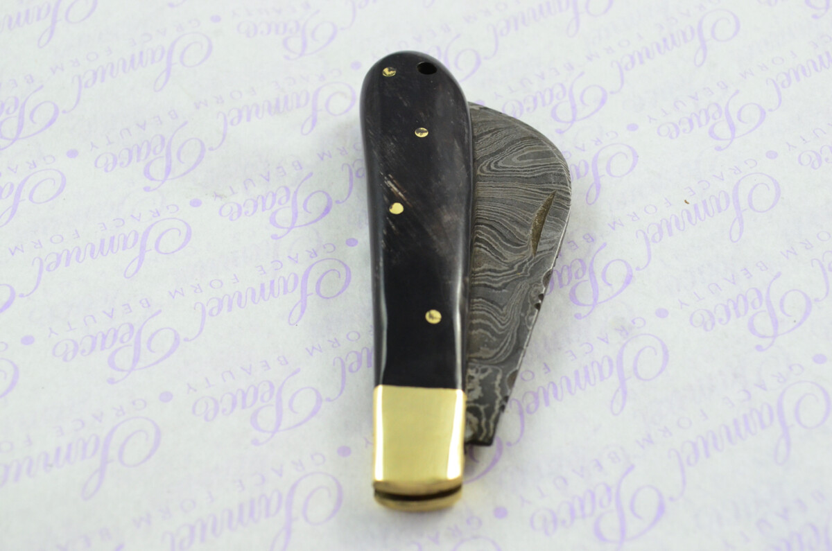 A Handmade Damascus Steel Pruning Pen/Pocket Knife - Buffalo Horn Scales - Image 9