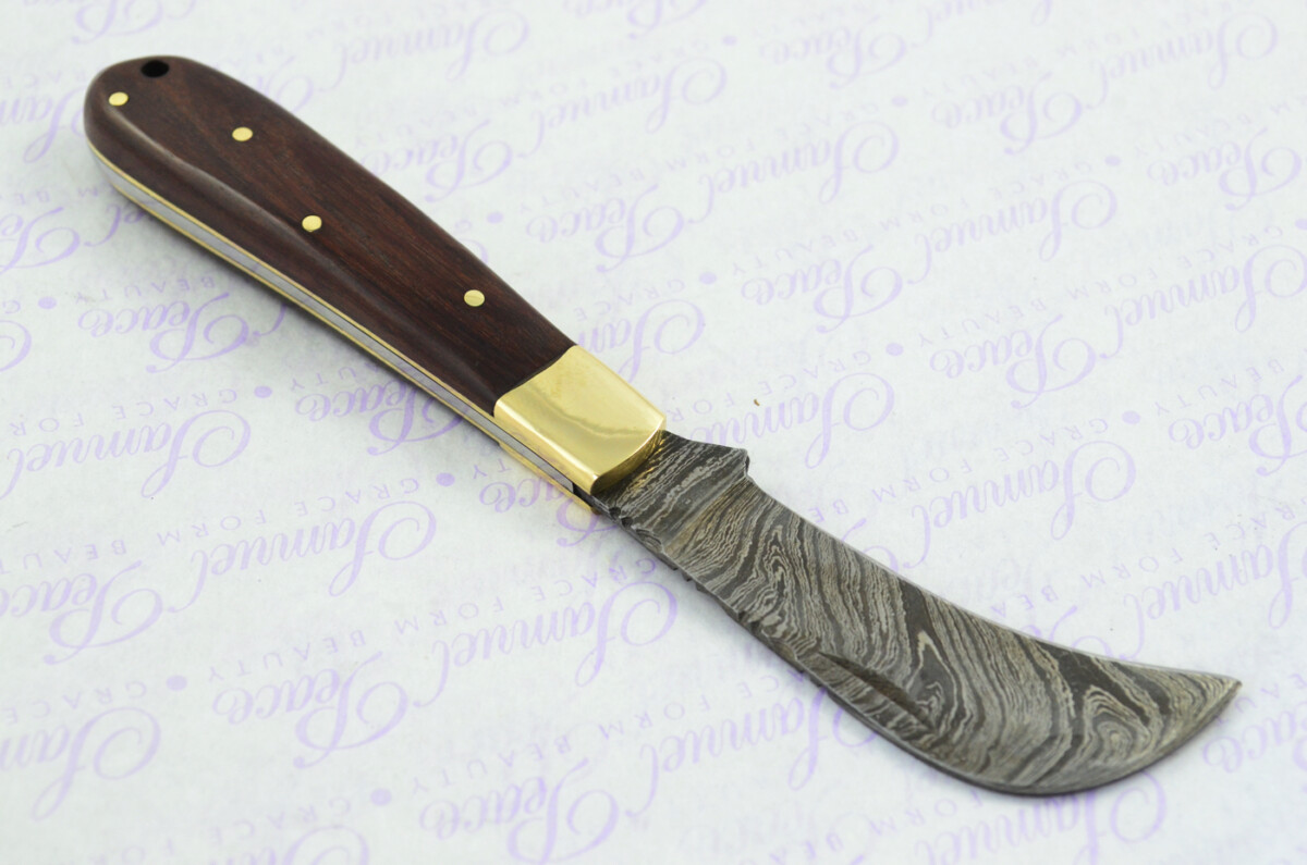 A Handmade Damascus Steel Pruning Pen/Pocket Knife - Rosewood Scales - Image 4
