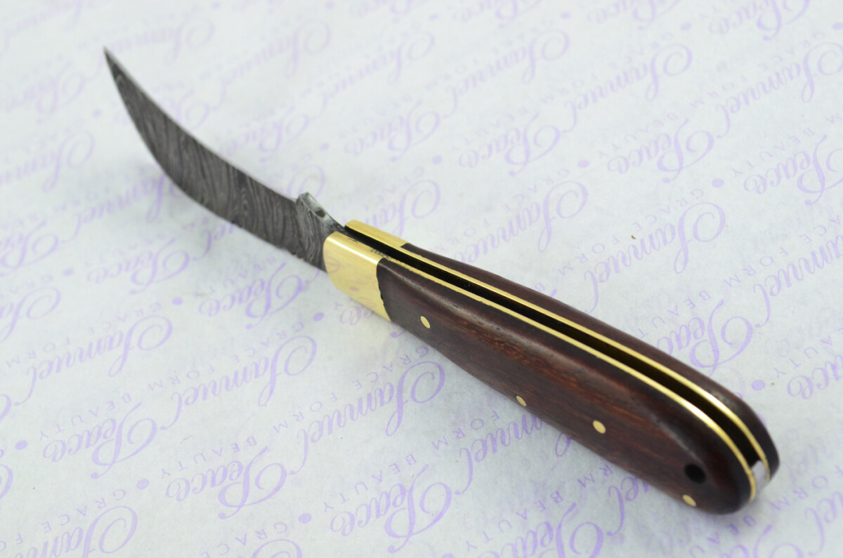 A Handmade Damascus Steel Pruning Pen/Pocket Knife - Rosewood Scales - Image 5