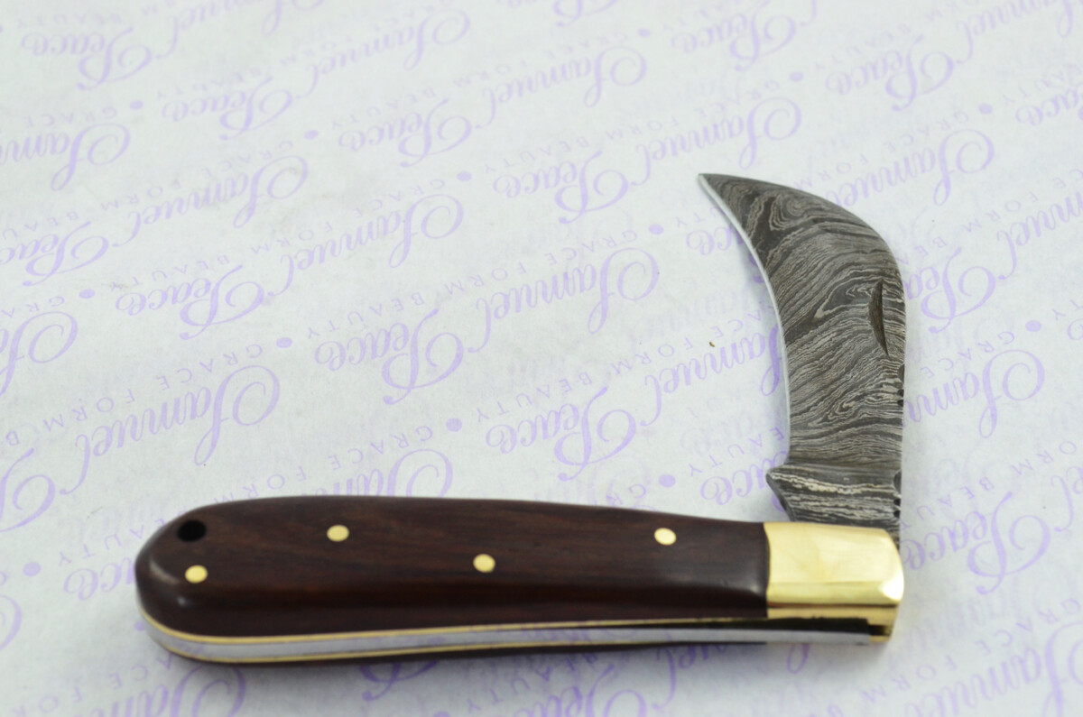 A Handmade Damascus Steel Pruning Pen/Pocket Knife - Rosewood Scales - Image 6