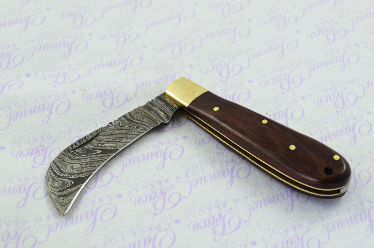 A Handmade Damascus Steel Pruning Pen/Pocket Knife - Rosewood Scales - Image 7