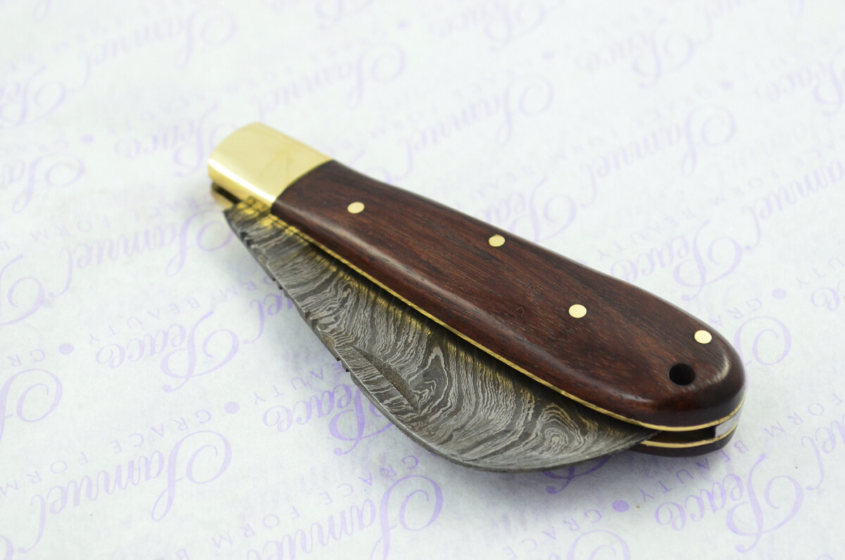 A Handmade Damascus Steel Pruning Pen/Pocket Knife - Rosewood Scales - Image 8