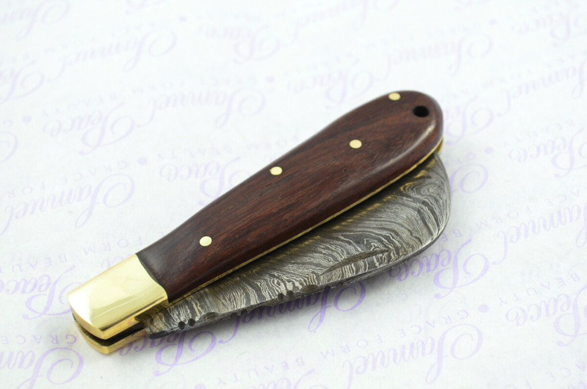 A Handmade Damascus Steel Pruning Pen/Pocket Knife - Rosewood Scales - Image 9