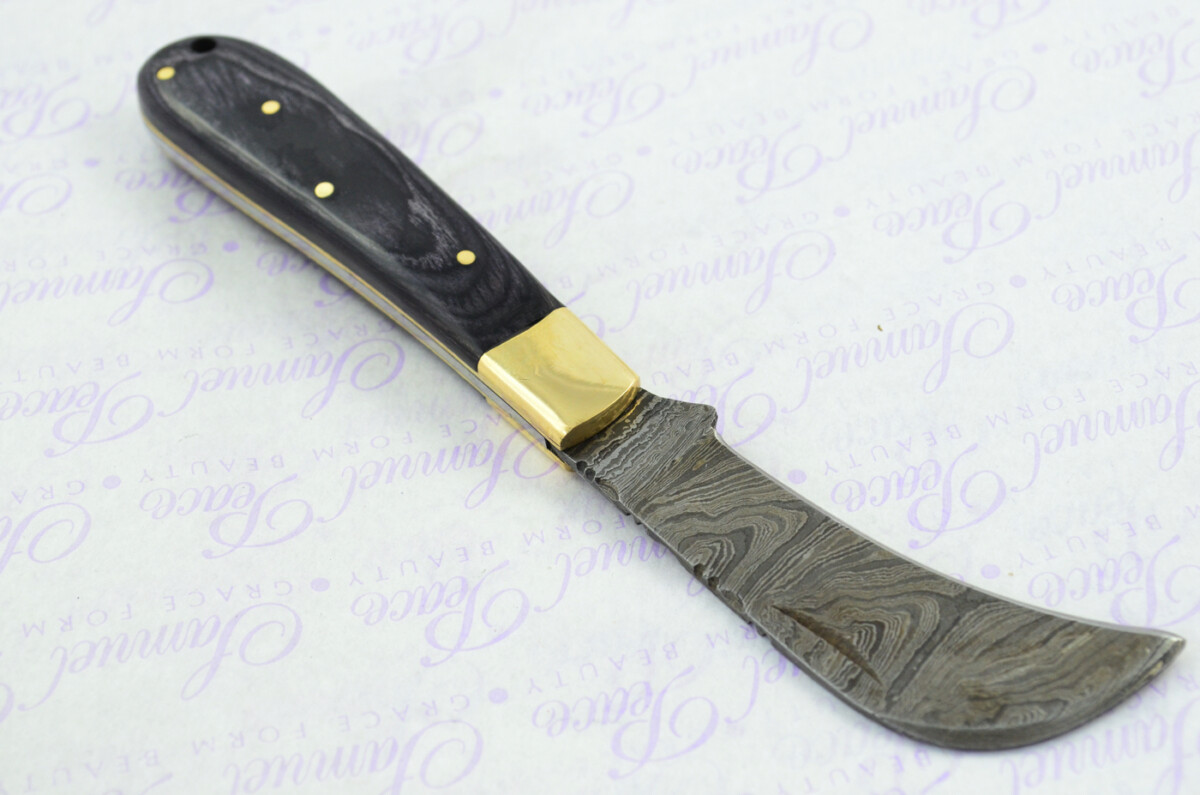 A Handmade Damascus Steel Pruning Pen/Pocket Knife - Black Stealth Wood Scales - Image 4