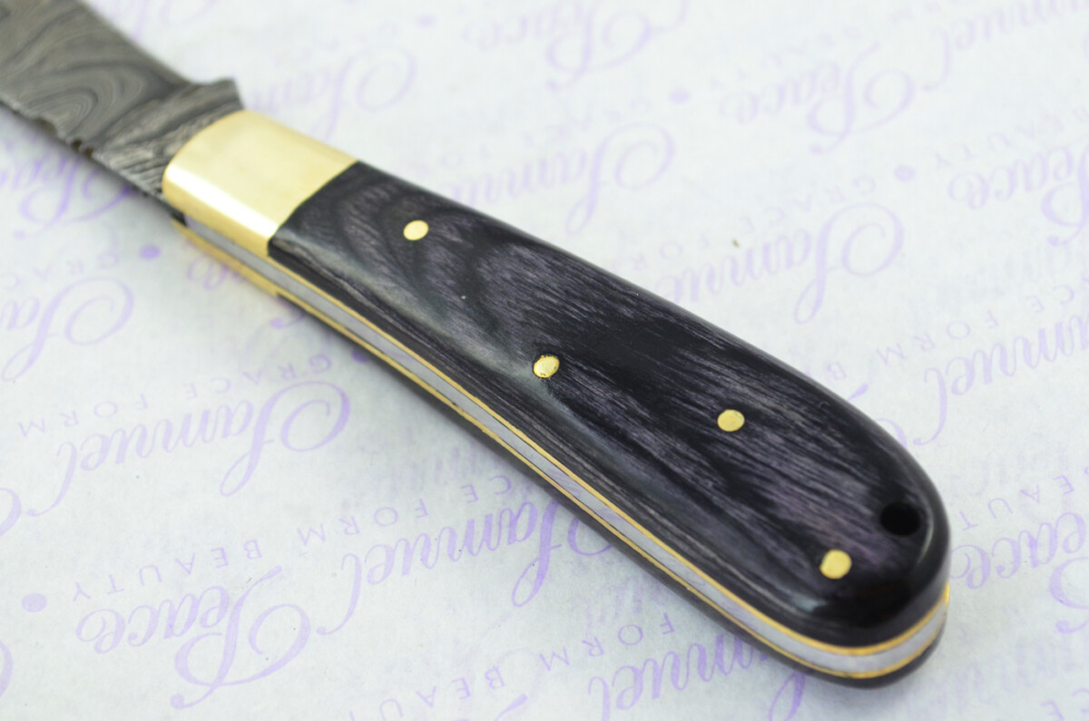 A Handmade Damascus Steel Pruning Pen/Pocket Knife - Black Stealth Wood Scales - Image 2