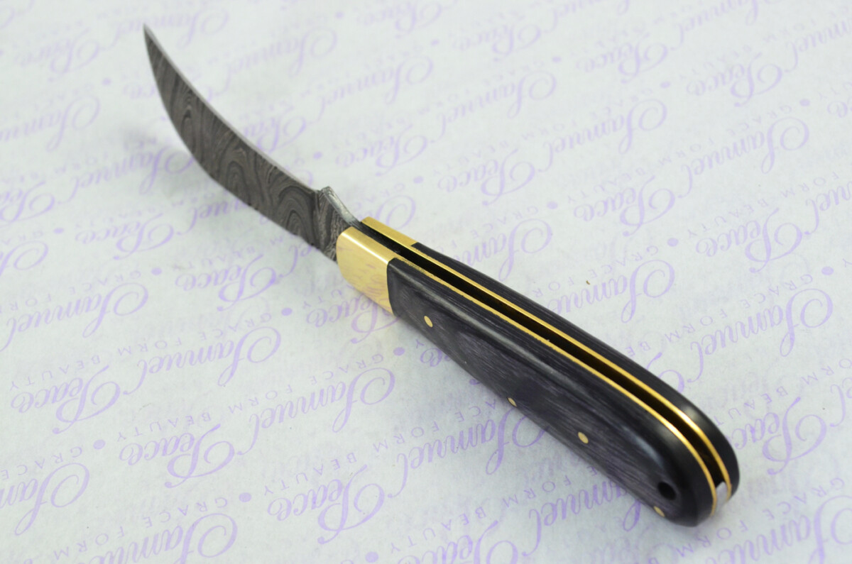 A Handmade Damascus Steel Pruning Pen/Pocket Knife - Black Stealth Wood Scales - Image 5