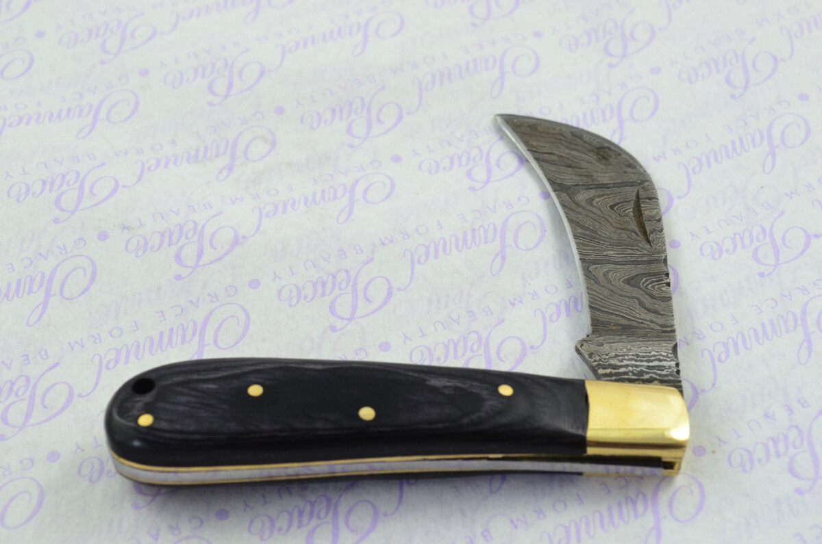 A Handmade Damascus Steel Pruning Pen/Pocket Knife - Black Stealth Wood Scales - Image 6