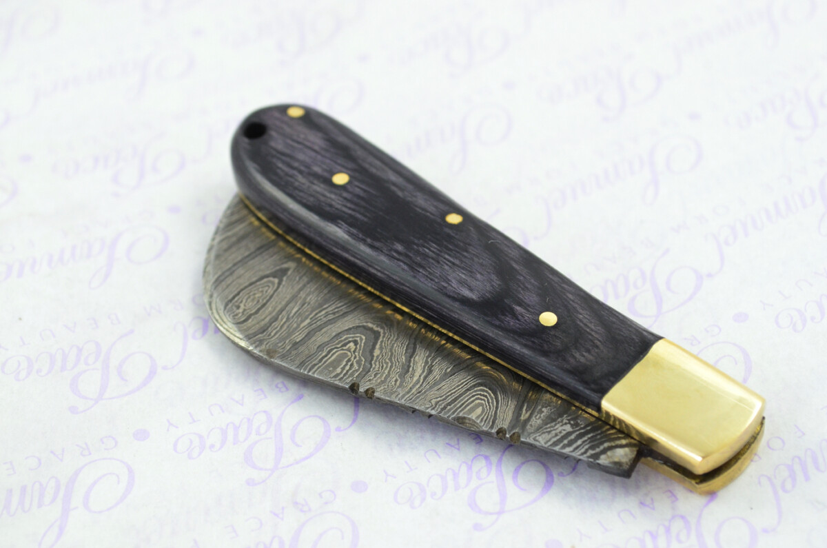 A Handmade Damascus Steel Pruning Pen/Pocket Knife - Black Stealth Wood Scales - Image 8