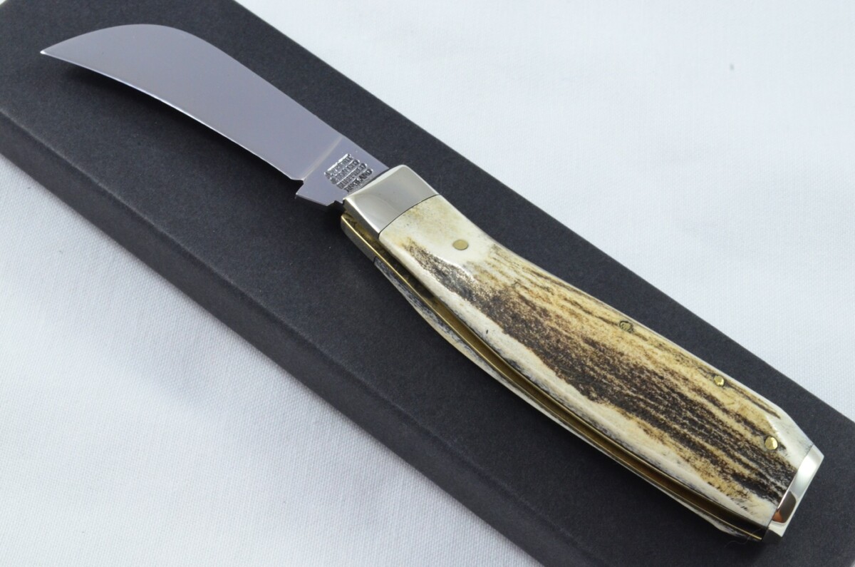A Brand New Handmade Nickel Capped Pruner Stag Antler Scaled Pen / Pocket Pruning Knife
