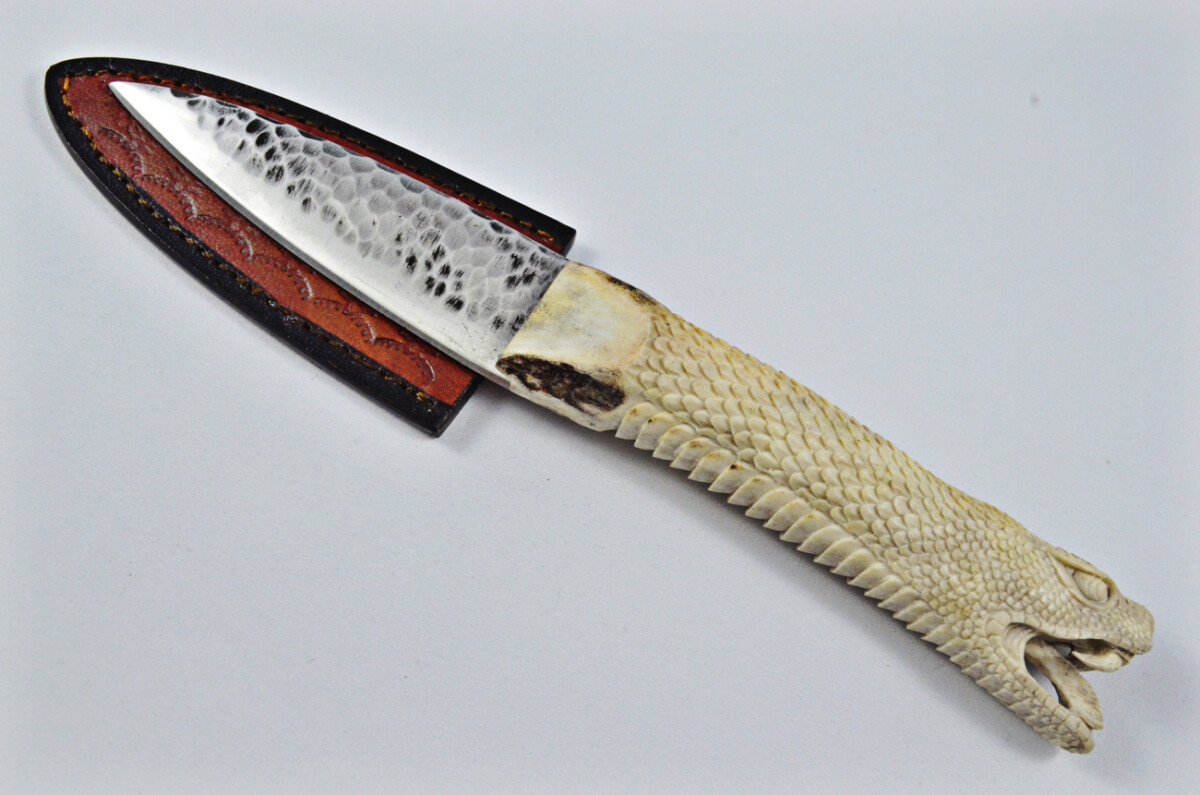 Amazing Bespoke Hand Carved Python Stag Horn Antler Handle Sgian Dubh Hand Forged Blade Sheffield England - Image 3