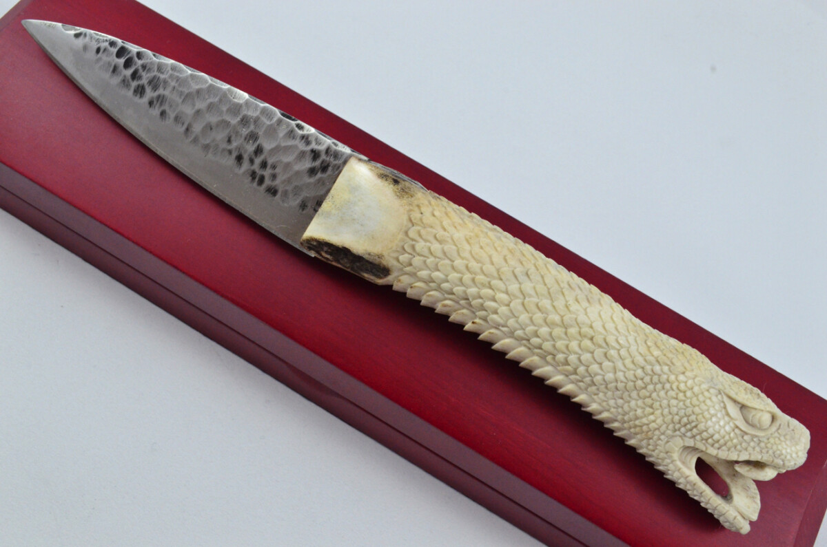 Amazing Bespoke Hand Carved Python Stag Horn Antler Handle Sgian Dubh Hand Forged Blade Sheffield England - Image 12