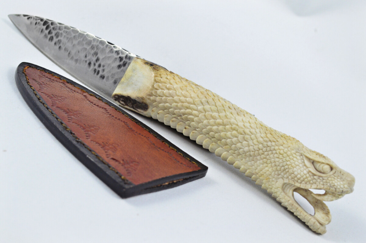 Amazing Bespoke Hand Carved Python Stag Horn Antler Handle Sgian Dubh Hand Forged Blade Sheffield England