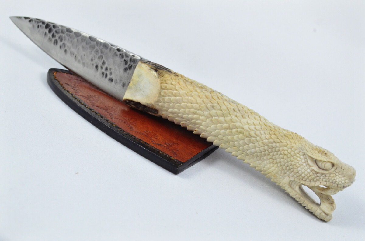 Amazing Bespoke Hand Carved Python Stag Horn Antler Handle Sgian Dubh Hand Forged Blade Sheffield England - Image 11
