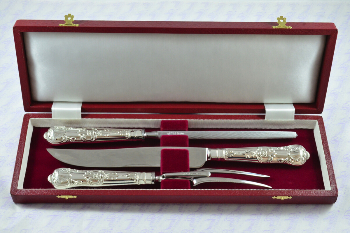 Brand New United Cutlers Sterling Silver Handled 3 Piece Carving Set Queens Pattern 1999