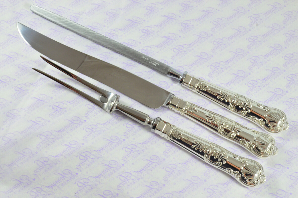 Brand New United Cutlers Sterling Silver Handled 3 Piece Carving Set Queens Pattern 1999 - Image 2