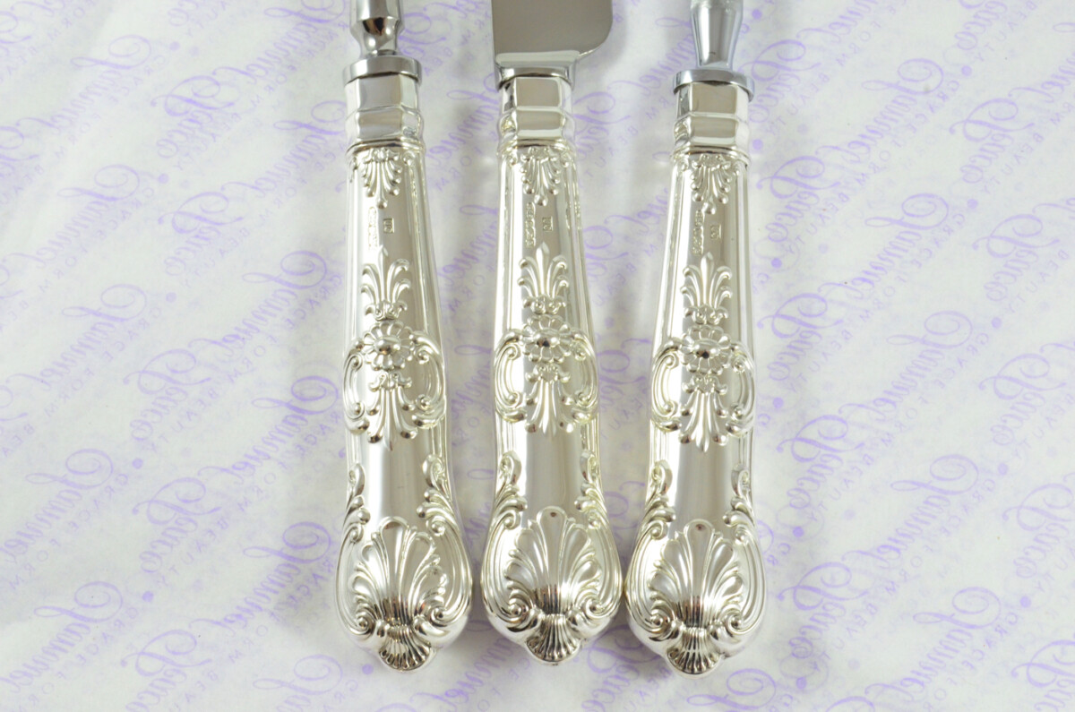 Brand New United Cutlers Sterling Silver Handled 3 Piece Carving Set Queens Pattern 1999 - Image 3